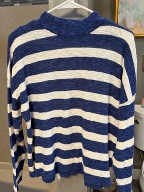 Women's Navy and White Striped Turtleneck Sweater Set